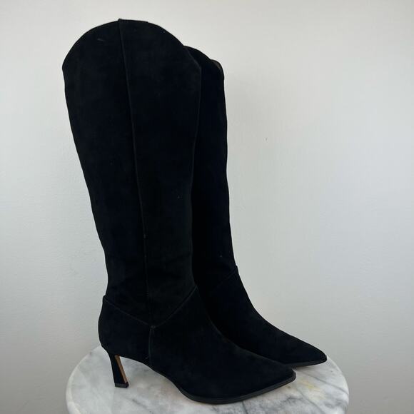 Steve Madden Leyna Black Suede Western Inspired Kitten Heel Tall Boots (Sz 6) - Picture 9 of 14